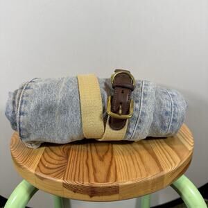 Vintage 90s Brown Leather Canvas Brass Workwear Classic Preppy Belt - Mens 34”